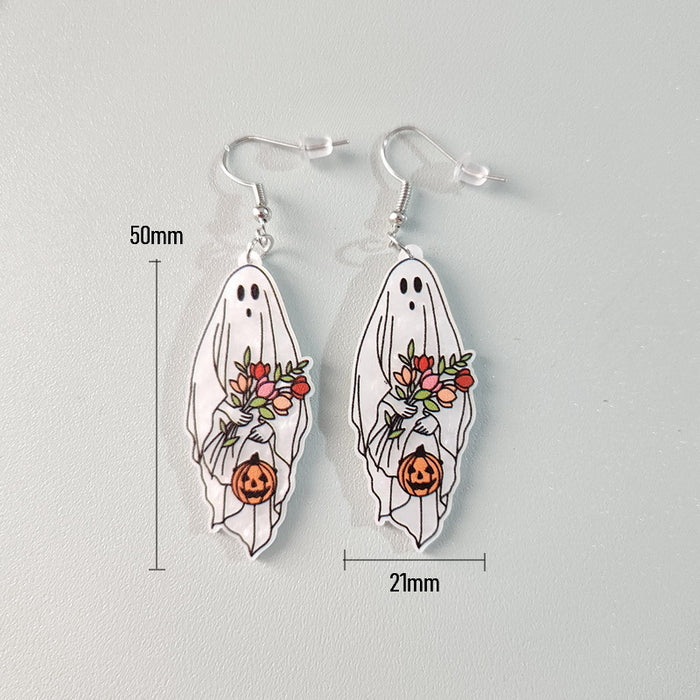 Wholesale Acrylic Cute Halloween Flower Pumpkin Bee Ghost Earrings JDC-ES-XuePa004