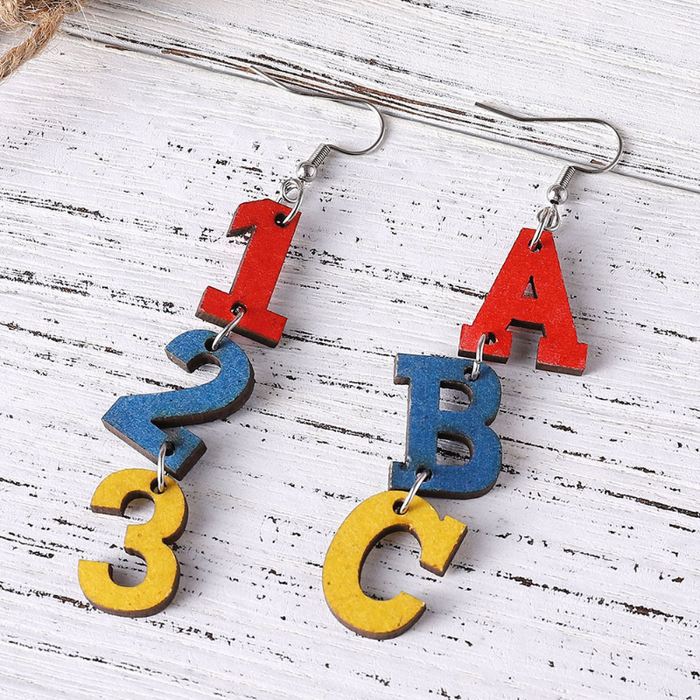 Wholesale earrings Colorful lettering double-sided wooden earrings JDC-ES-ChL017