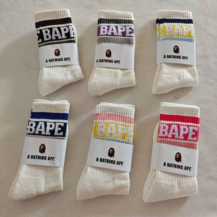 Wholesale Cotton Bape Ape Head Letter Striped Thick High Socks JDC-SK-Kuos003