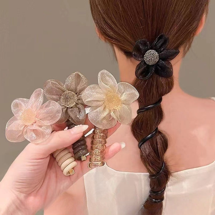 Wholesale Mesh Flower Polyurethane Phone Cord Children's Hair Tie JDC-HS-Yiyan001