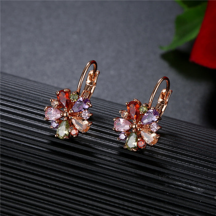 Wholesale Jewelry Colorful Zircon Earrings Wholesale Rose Gold Zircon Hot Selling Earrings