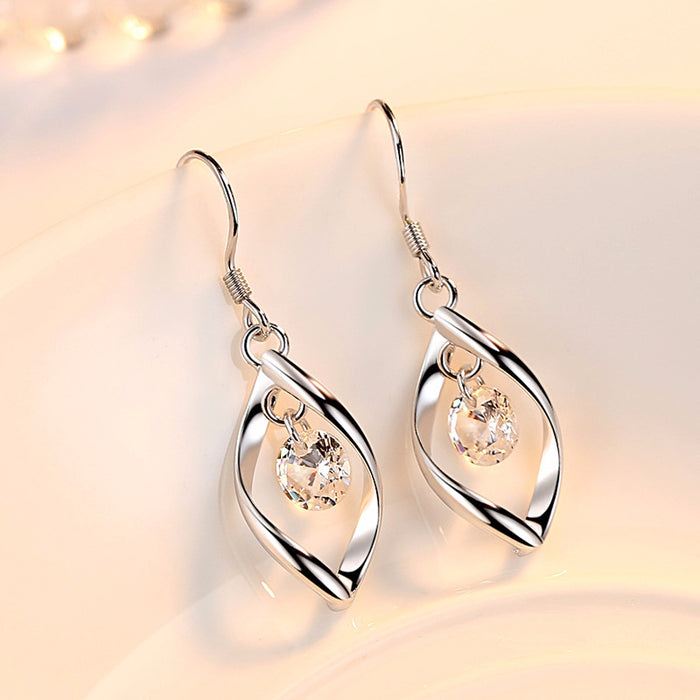 Wholesale Zircon  Silver Earrings Women's Swivel  Temperament Tassel Earrings Ear Hook Twist Ear Jewelry