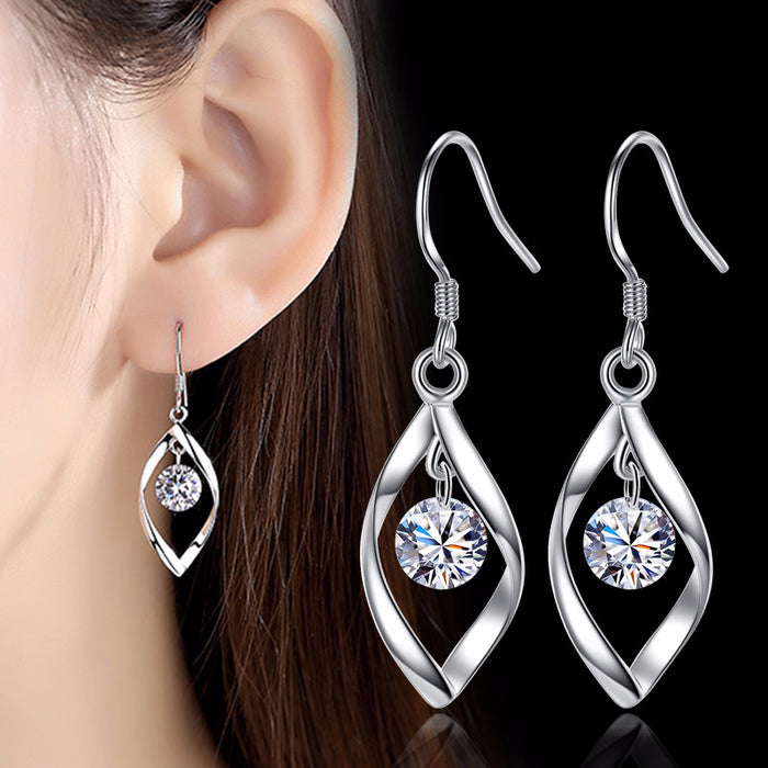 Wholesale Zircon  Silver Earrings Women's Swivel  Temperament Tassel Earrings Ear Hook Twist Ear Jewelry