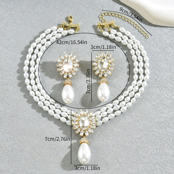 Wholesale Geometric Light Luxury Pearl Necklace Earring Set JDC-NE-Bais001