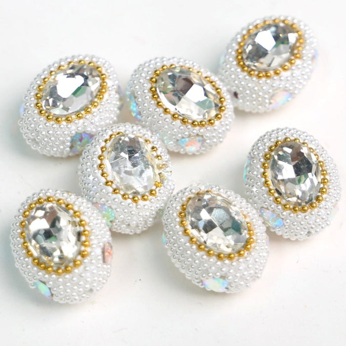 Wholesale Pigeon Egg Clay Inlaid with Diamond Straight Hole Diamond Beads JDC-BDS-HuaZ012