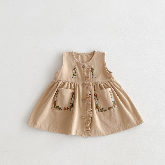 Wholesale Ruffle Hem Embroidered Vest Children Dress JDC-CTS-WeiNiS003