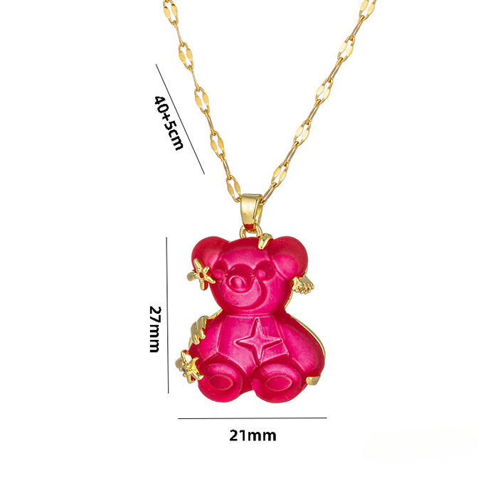 Wholesale Cute Colorful Bear Titanium Steel Necklaces JDC-NE-OBK008