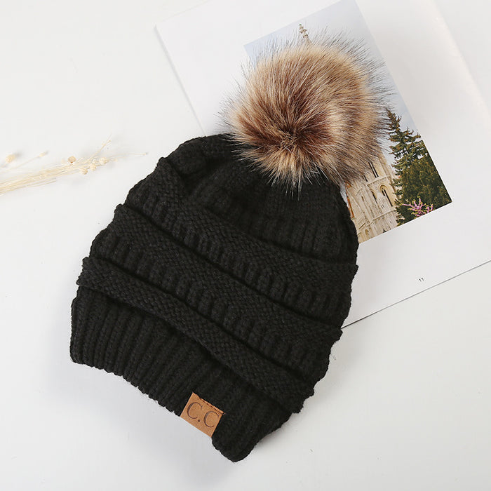 Wholesale Autumn and Winter Thick Non Velvet Knitted Hat, Wool Ball Knitted Hat JDC-FH-HengYu006