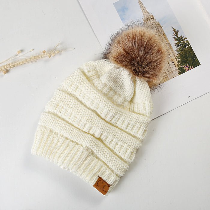 Wholesale Autumn and Winter Thick Non Velvet Knitted Hat, Wool Ball Knitted Hat JDC-FH-HengYu006