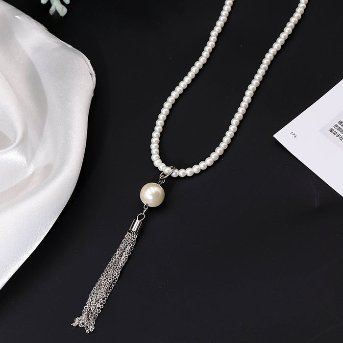 Wholesale tassel pendant pearl long necklace JDC-NE-YaXue010