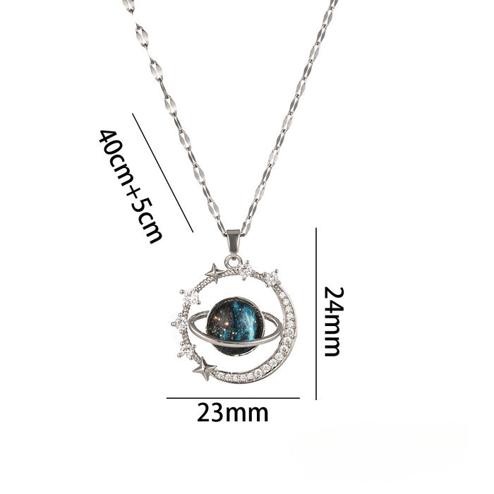 Wholesale Titanium Steel Planet Starry Sky Necklace JDC-NE-Kucai024