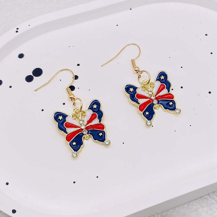 Wholesale American Independence Day Butterfly Diamond Alloy Earrings JDC-ES-Susheng008