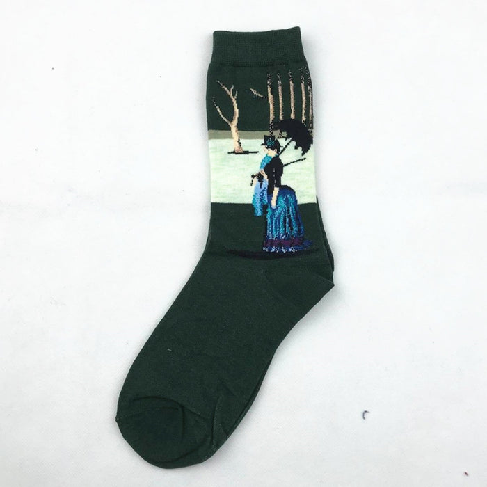 Wholesale Autumn and Winter Men's Socks New Style Personality Literary Retro World Famous Painting Series Men's Socks Oil Painting Socks Factory Direct JDC-SK-CG003