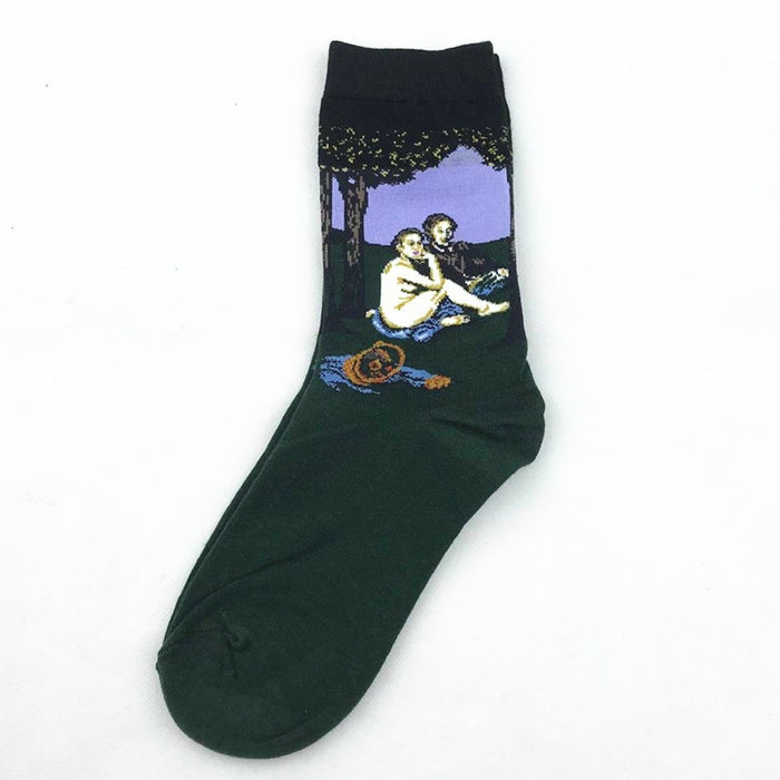 Wholesale Autumn and Winter Men's Socks New Style Personality Literary Retro World Famous Painting Series Men's Socks Oil Painting Socks Factory Direct JDC-SK-CG003