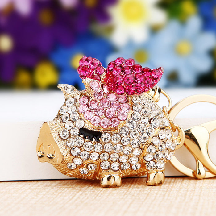 Wholesale Diamond inlaid robot car keychain pendant metal keychain ring