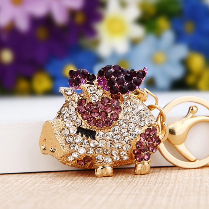 Wholesale Diamond inlaid robot car keychain pendant metal keychain ring