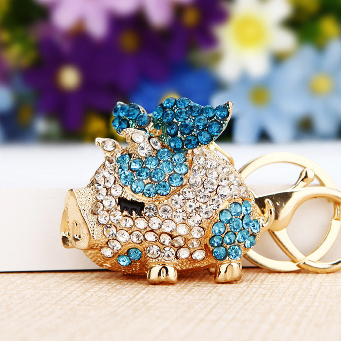 Wholesale Diamond inlaid robot car keychain pendant metal keychain ring