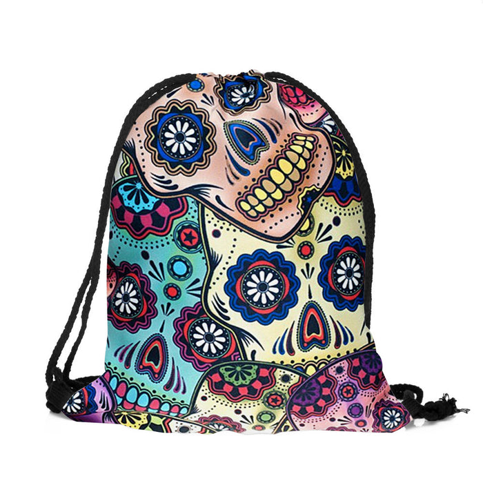 Wholesale 3D Digital Printing Drawstring Pockets Colorful Skull Backpack JDC-BP-BaoSFS001