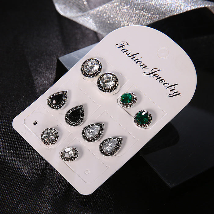 Wholesale retro 5 pairs of imitation gem crystal drop type Bohemian style female earrings