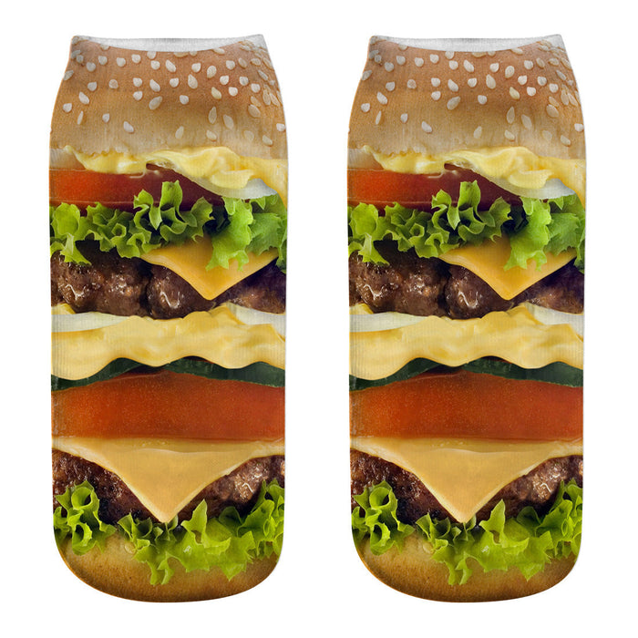 Wholesale Sock Polyester Cotton Breathable Sweat Absorbent Short Tube Burger Fries Series JDC-SK-JunP003