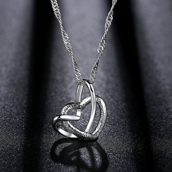 Wholesale Platinum Double Heart Pendant Necklace Copper JDC-NE-Xuanl002