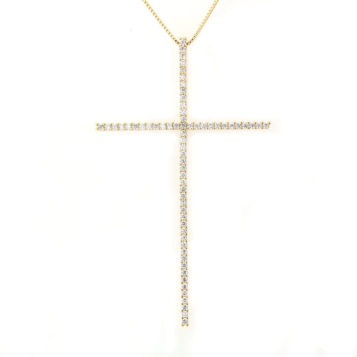 Wholesale Copper Gold Plated Micro-Inlaid Zirconia Large Cross Necklace JDC-NE-BaiTian008