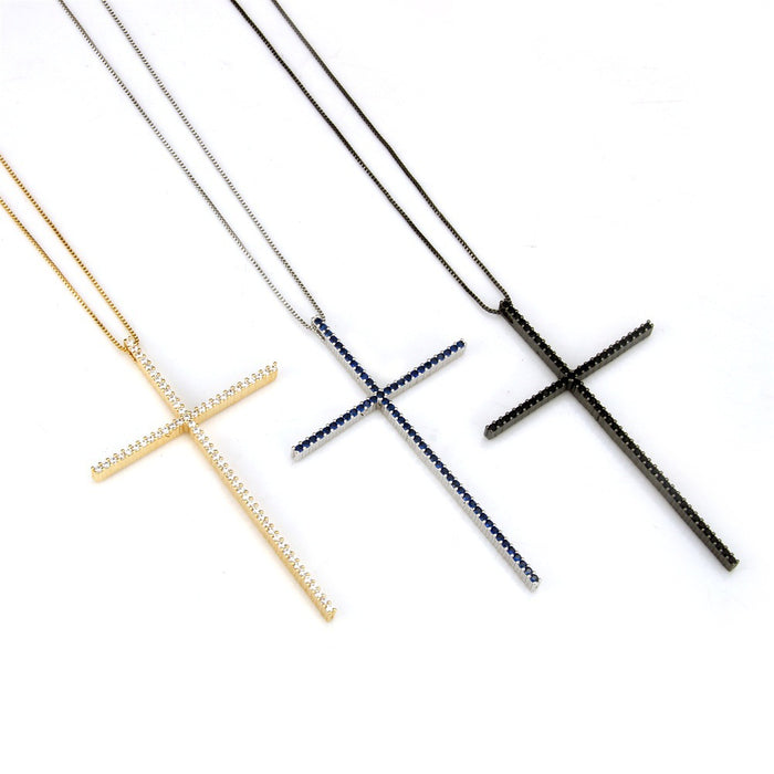 Wholesale Copper Gold Plated Micro-Inlaid Zirconia Large Cross Necklace JDC-NE-BaiTian008