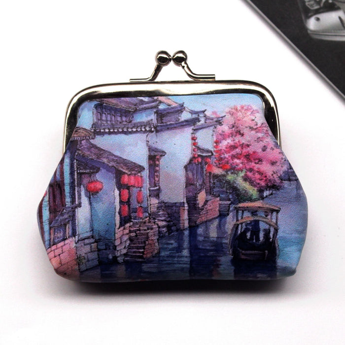 Wholesale Nostalgic Ancient Town Landscape Print Ladies Coin Purse JDC-WT-QW018