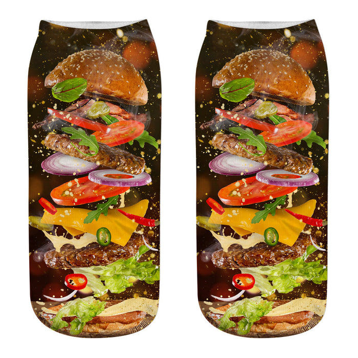 Wholesale Sock Polyester Cotton Breathable Sweat Absorbent Short Tube Burger Fries Series JDC-SK-JunP003