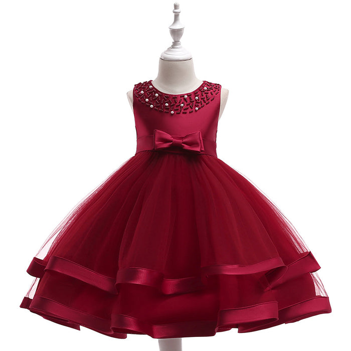 Wholesale New Host Dress Children's Wedding Dress Handmade Beaded Princess Dress Girl Dress JDC-CTS-ASQ003