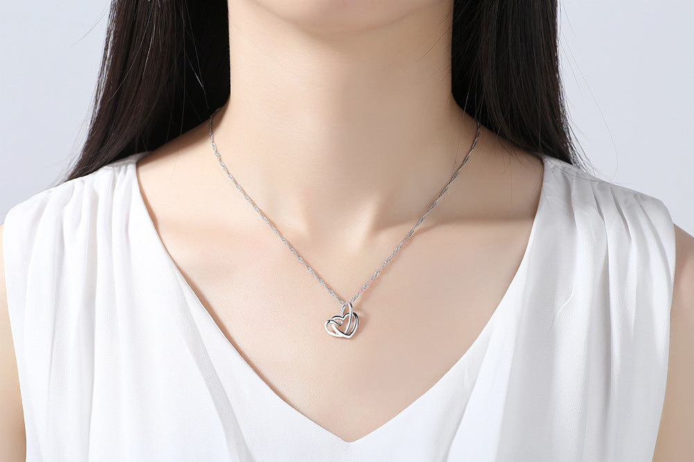 Wholesale Platinum Double Heart Pendant Necklace Copper JDC-NE-Xuanl002
