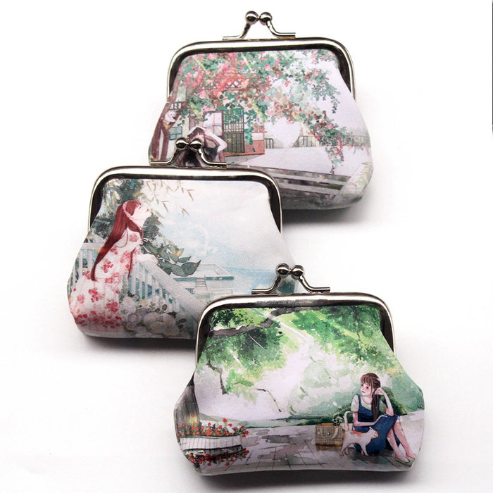 Wholesale Small Fresh Beautiful Girl Print Buckle Coin Purse JDC-WT-QW014