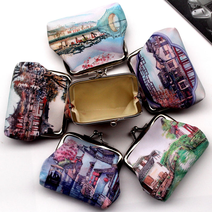 Wholesale Nostalgic Ancient Town Landscape Print Ladies Coin Purse JDC-WT-QW018