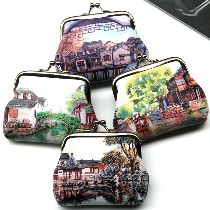 Wholesale Nostalgic Ancient Town Landscape Print Ladies Coin Purse JDC-WT-QW018