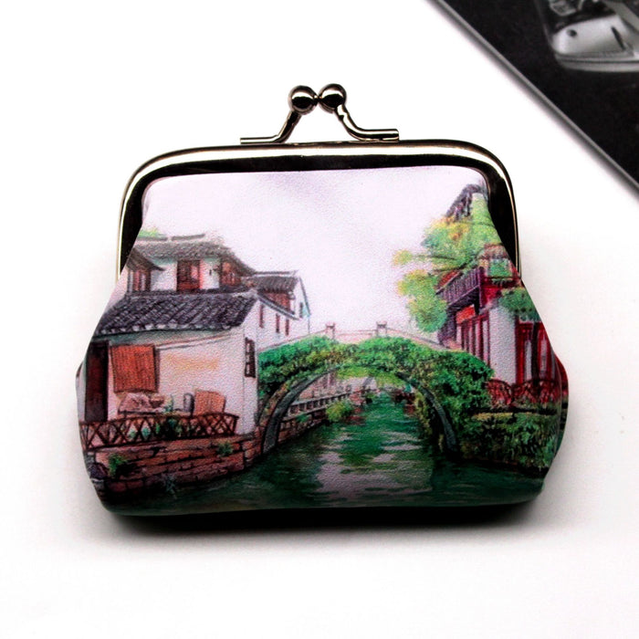 Wholesale Nostalgic Ancient Town Landscape Print Ladies Coin Purse JDC-WT-QW018