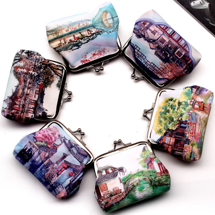 Wholesale Nostalgic Ancient Town Landscape Print Ladies Coin Purse JDC-WT-QW018