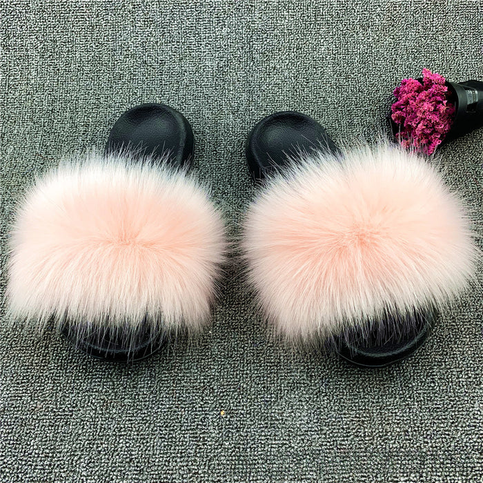 Wholesale imitation fox fur sandals outside wear beach plush sandals JDC-SP-XYu004