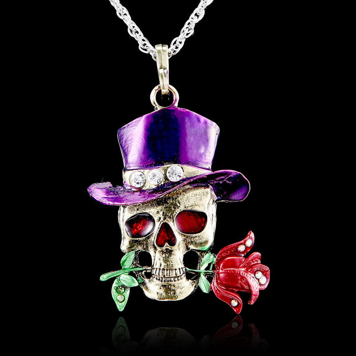 Wholesale of Halloween Retro Diamond Inlaid Skulls Alloy Pendant Necklace JDC-NE-GangM004