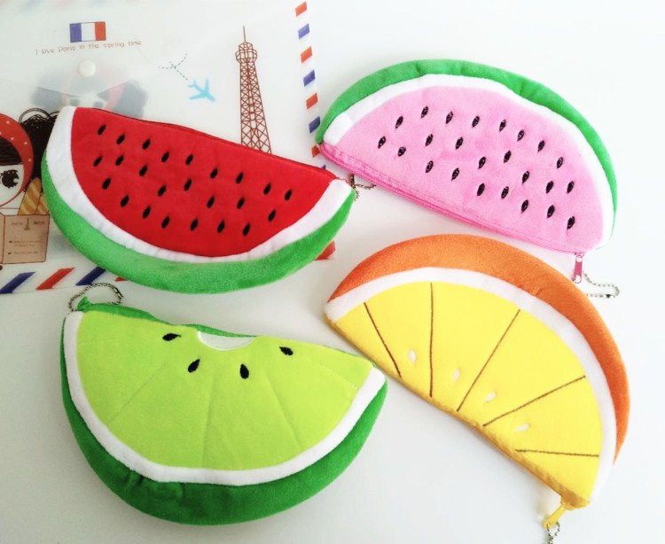 Wholesale Creative Fruit Pencil Case Super Soft Plush Printed Rectangular Stationery Bag Watermelon Dragon Fruit JDC-PB-RC001