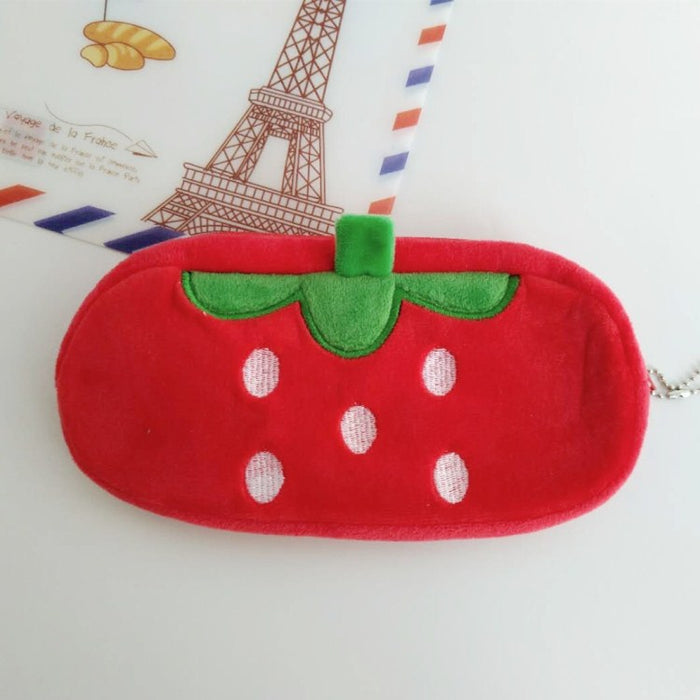 Wholesale Creative Fruit Pencil Case Super Soft Plush Printed Rectangular Stationery Bag Watermelon Dragon Fruit JDC-PB-RC001