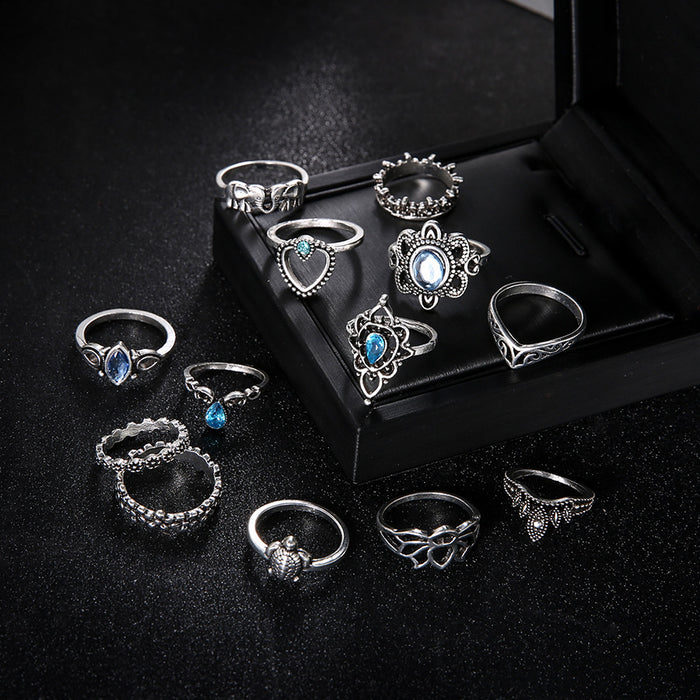 Wholesale  jewelry vintage diamond carved crown Starry Sky Gem 13-piece set combination suit ring