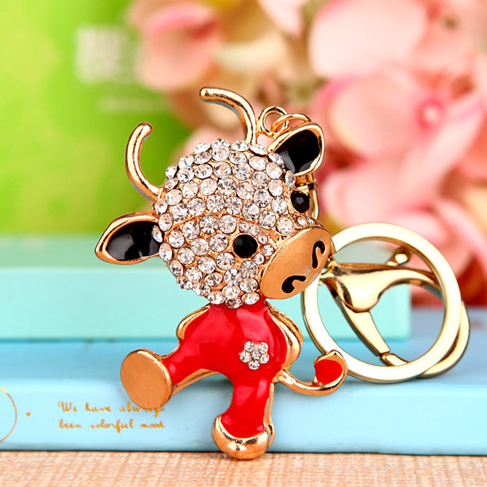 Wholesale Diamond inlaid robot car keychain pendant metal keychain ring