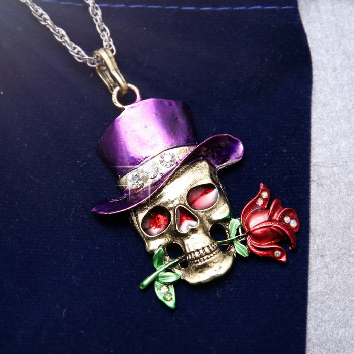 Al por mayor de Halloween Retro Diamond Conclaid Skulls Collar colgante de aleación JDC-Ne-Gangm004
