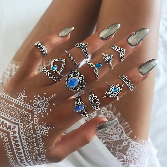 Wholesale  jewelry vintage diamond carved crown Starry Sky Gem 13-piece set combination suit ring