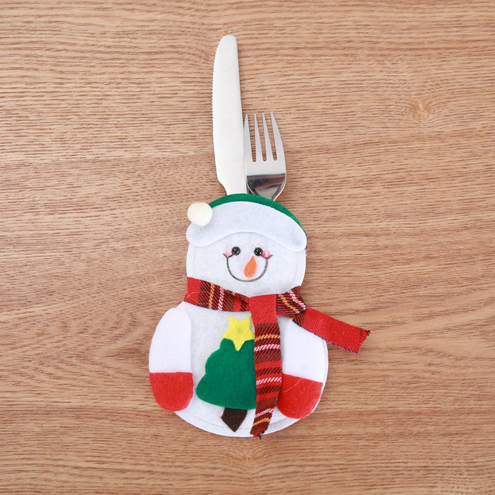 Wholesale Christmas Decoration Little Snowman Knife and Fork Bag Creative Home Table Cutlery Set Christmas Snowman Knife and Fork Set