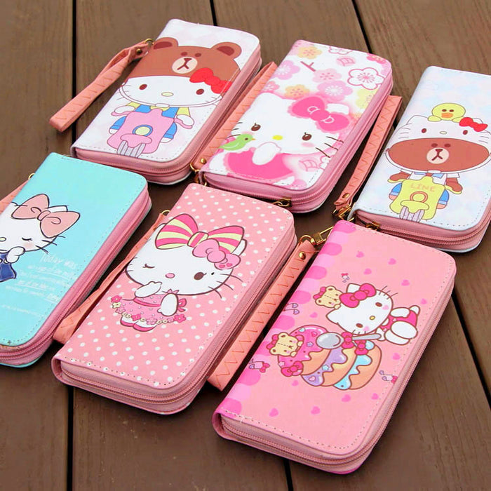 Wholesale Cute cartoon cat 6-inch mobile phone bag student wallet