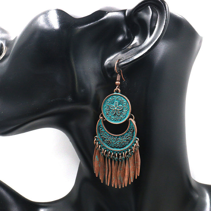Wholesale Retro Flower Metal Tassel Earrings for Women - Chic Fashion