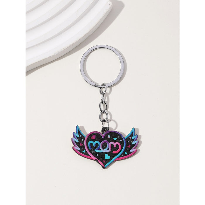 Wholesale Mother's Day Love Colorful Wings MAMA Wooden Keychain JDC-KC-RongR001