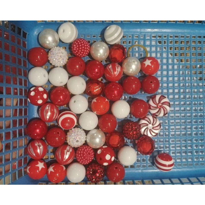 Wholesale 50pcs Red and White Five-pointed Star Pattern Acrylic Mixed Color Beads JDC-BDS-NiJia112