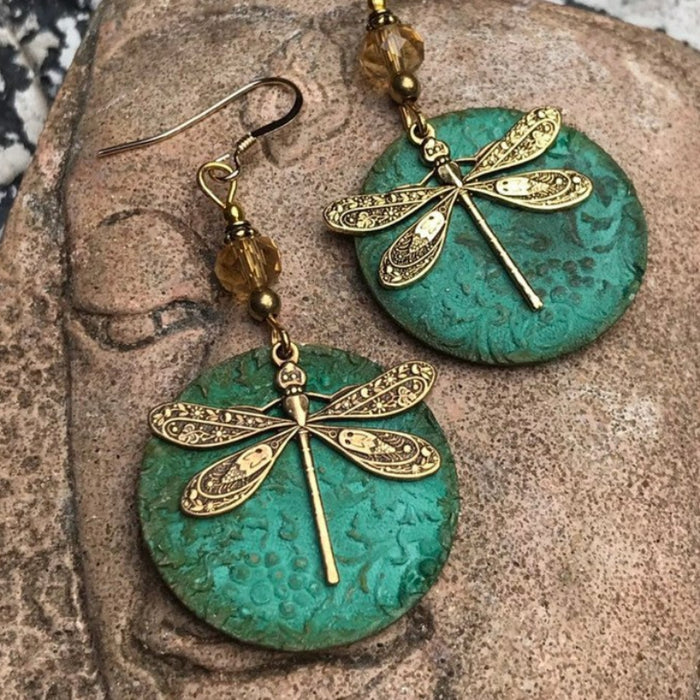 Wholesale Vintage Dark Green Dragonfly Ethnic Style Earrings JDC-ES-SaIP108